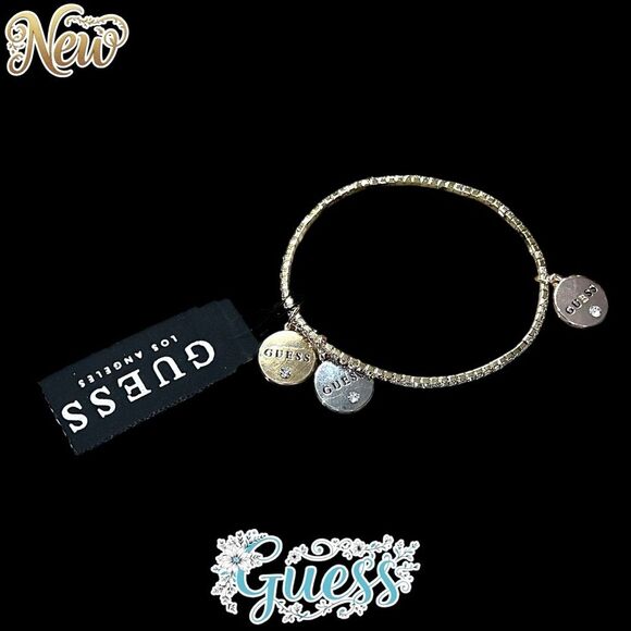 New NWT GUESS Gold-Tone Rhinestone Charm Bracelet - Picture 1 of 3